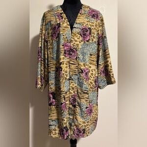 EUC Brylane Woman Brown and Pink Floral Open Kimono size 1X